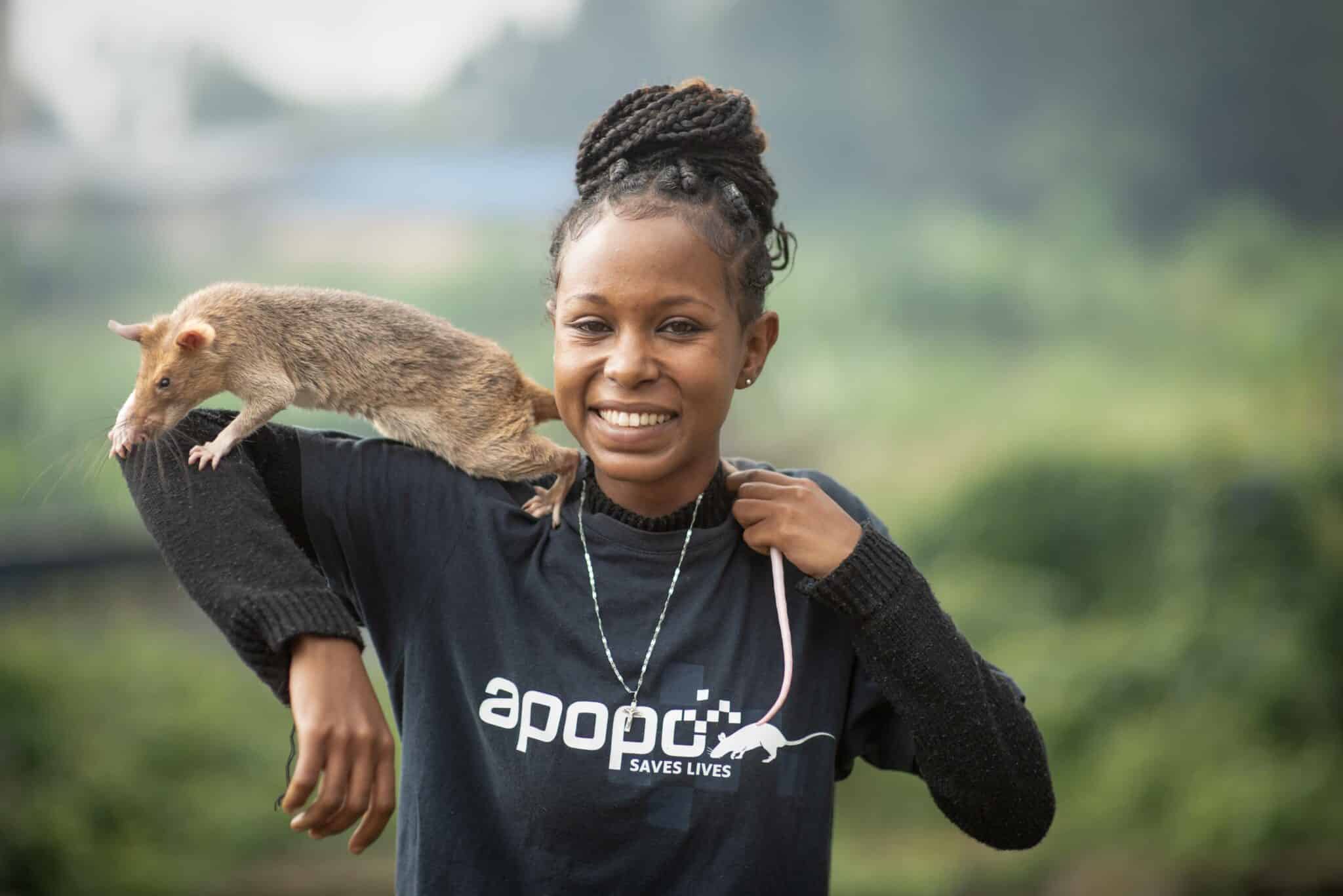APOPO rat handler Mihret in Ethiopia with HeroRAT Julia