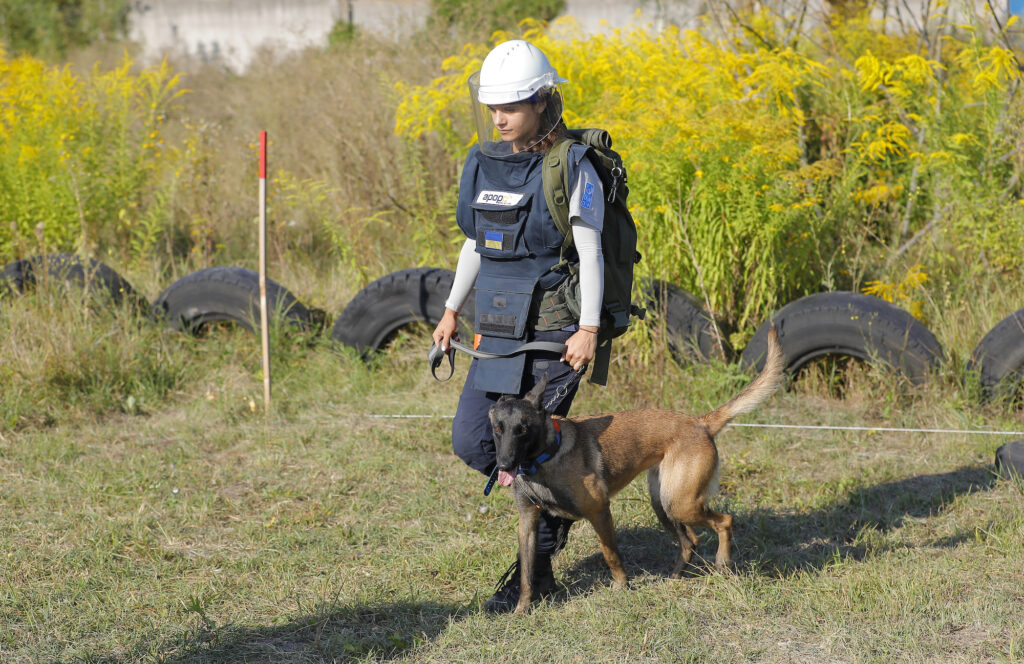 APOPO Female Handler and her Technical Survey Dog in Kyiv Ukraine