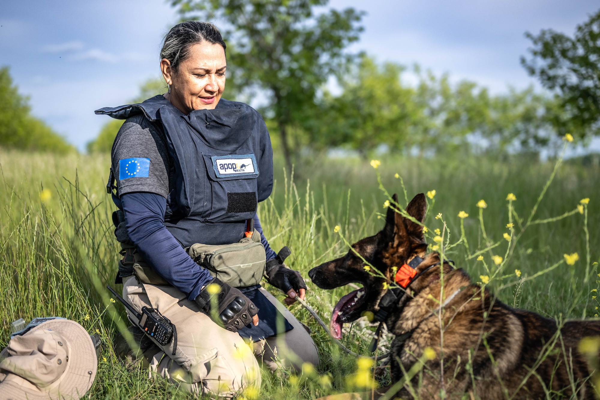 APOPO Mine Action Azerbaijan Dog handler Consuela and dog Rocky Jack