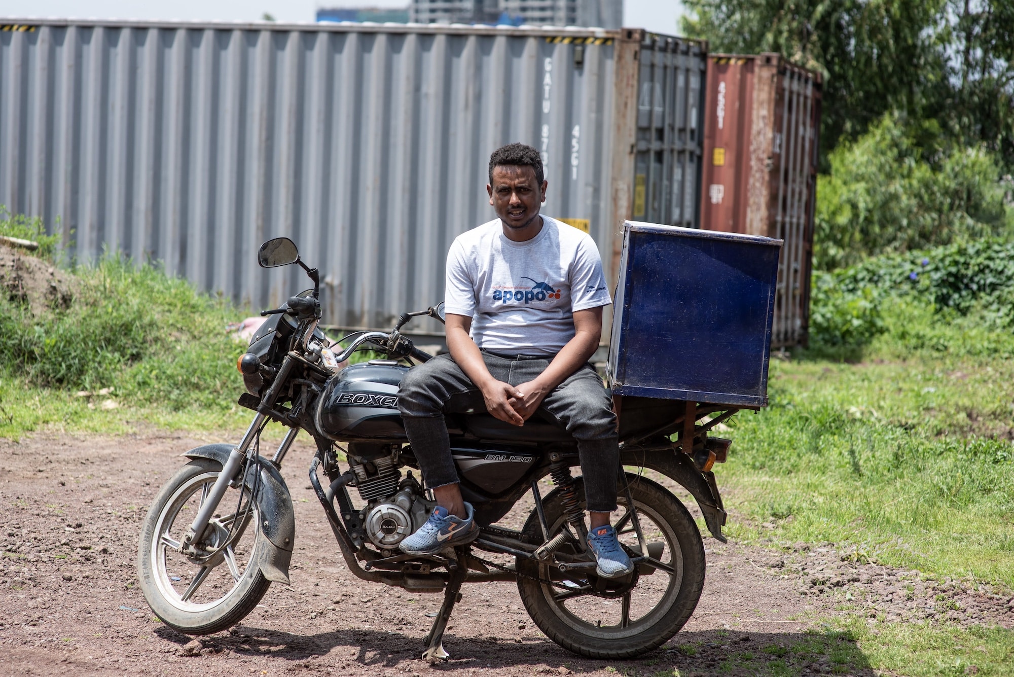 APOPO TB Ethiopia, Motorbike courier Tamirat on his bike
