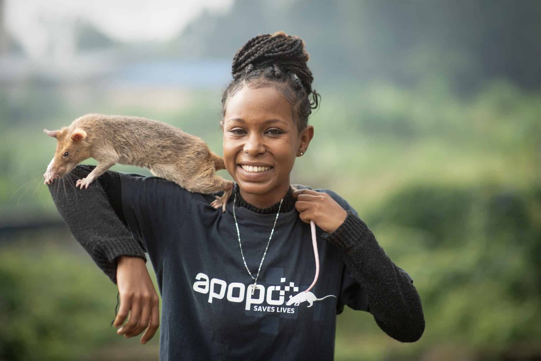 Mihret, APOPO rat handler in Ethiopia who helps detect TB in patients.