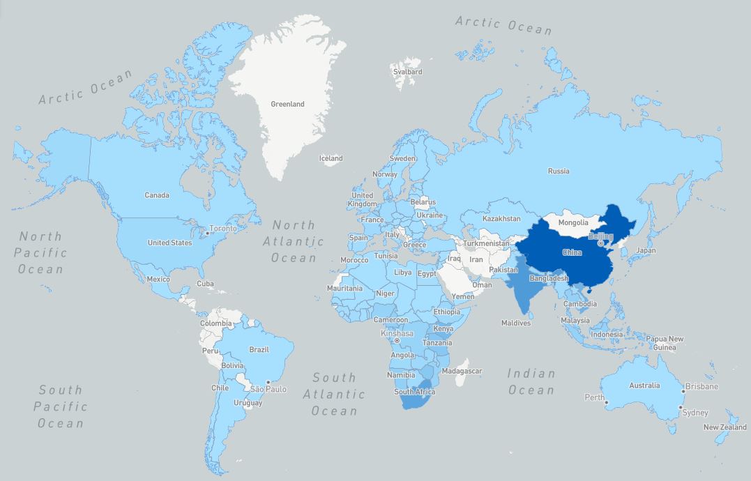 Countries known to be involved in the import and export of elephant ivory, rhinoceros horn, pangolin scale, giraffe products, and African blackwood. Data and map sourced from Wildlife Trade Portal 2025.