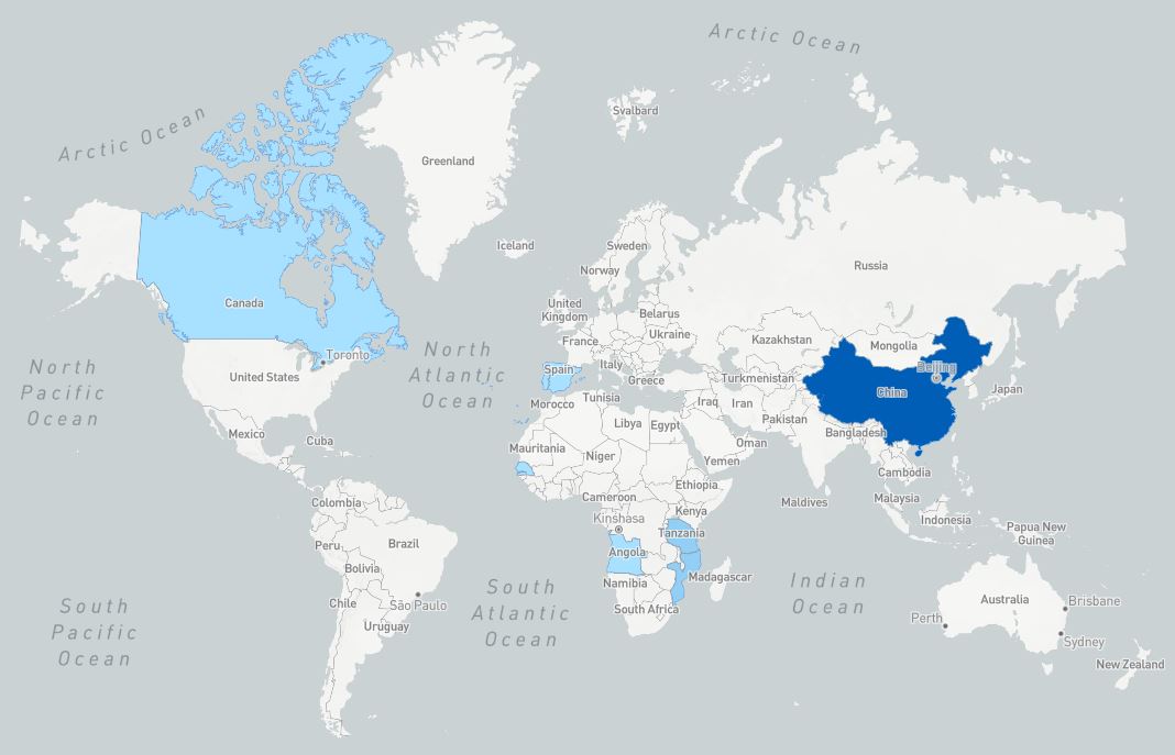Countries involved in the trade of Ebony (African Blackwood)