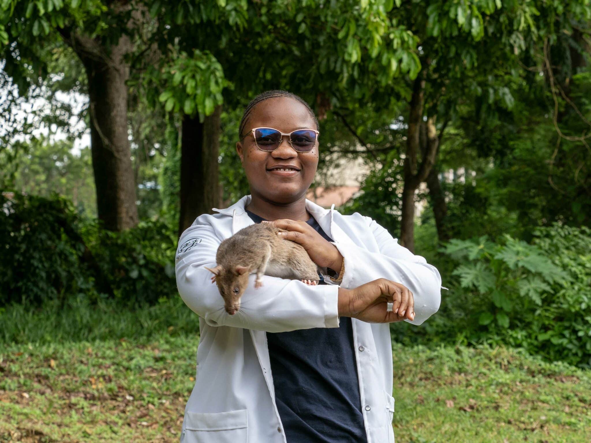 Dr Prisca Greyson of APOPO holds a HeroRAT
