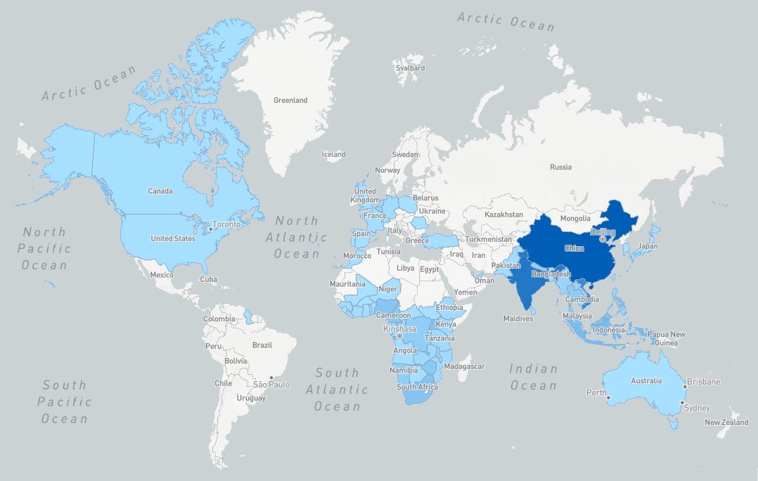 Countries involved in the trade of Pangolin